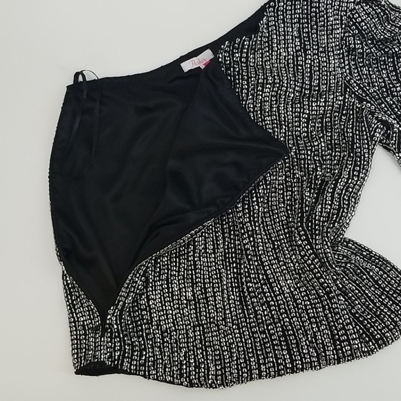 Parker One Shoulder Silver Sequined Black Lined Blouse Y2K Party - Picture 5 of 16